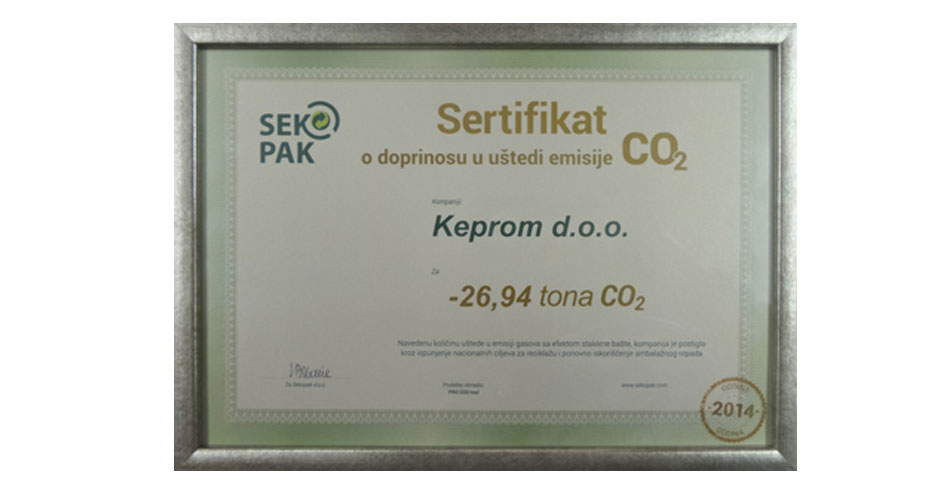 Keprom receives a certificate of CO2 emission reduction